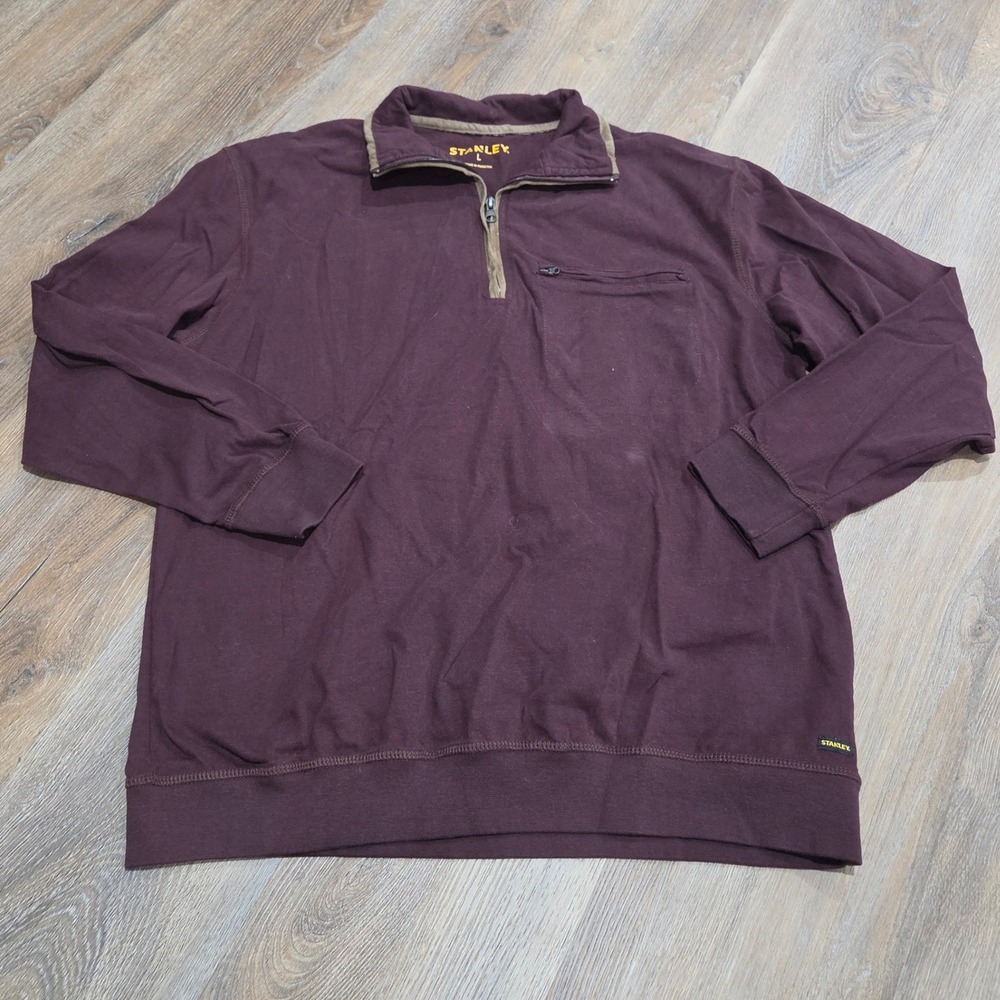 Stanley Mens Quarter Zip Pullover Cotton Workwear Sweater Burgundy Large